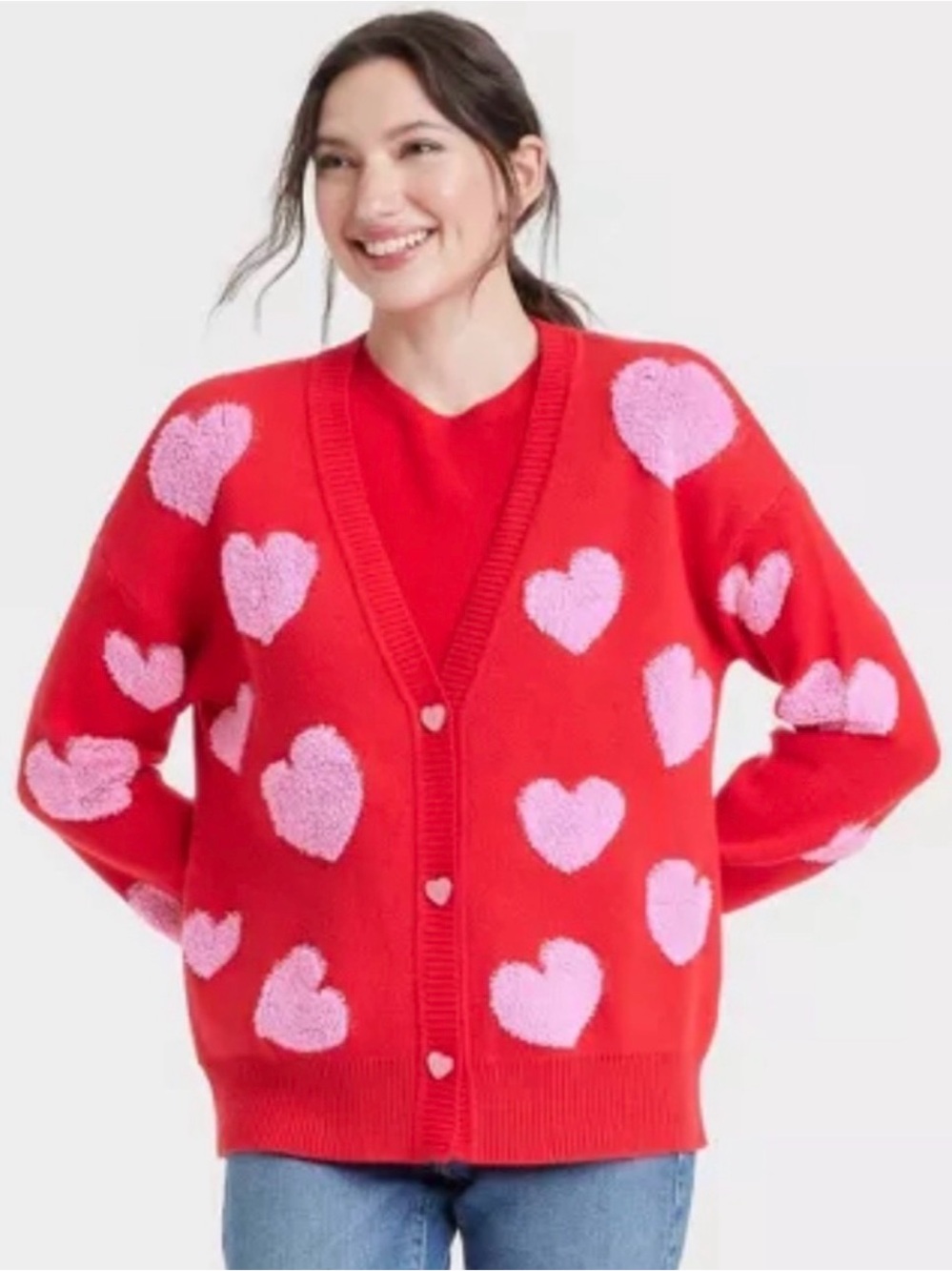 Target Red Heart-Print Women's Cardigan Sweater - Pink Hearts